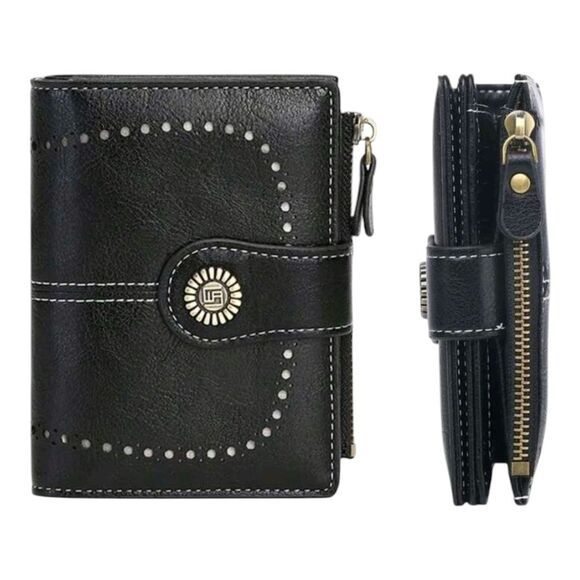 Stylish Black Leather Wallet with Stud Accents - Picture 3 of 10
